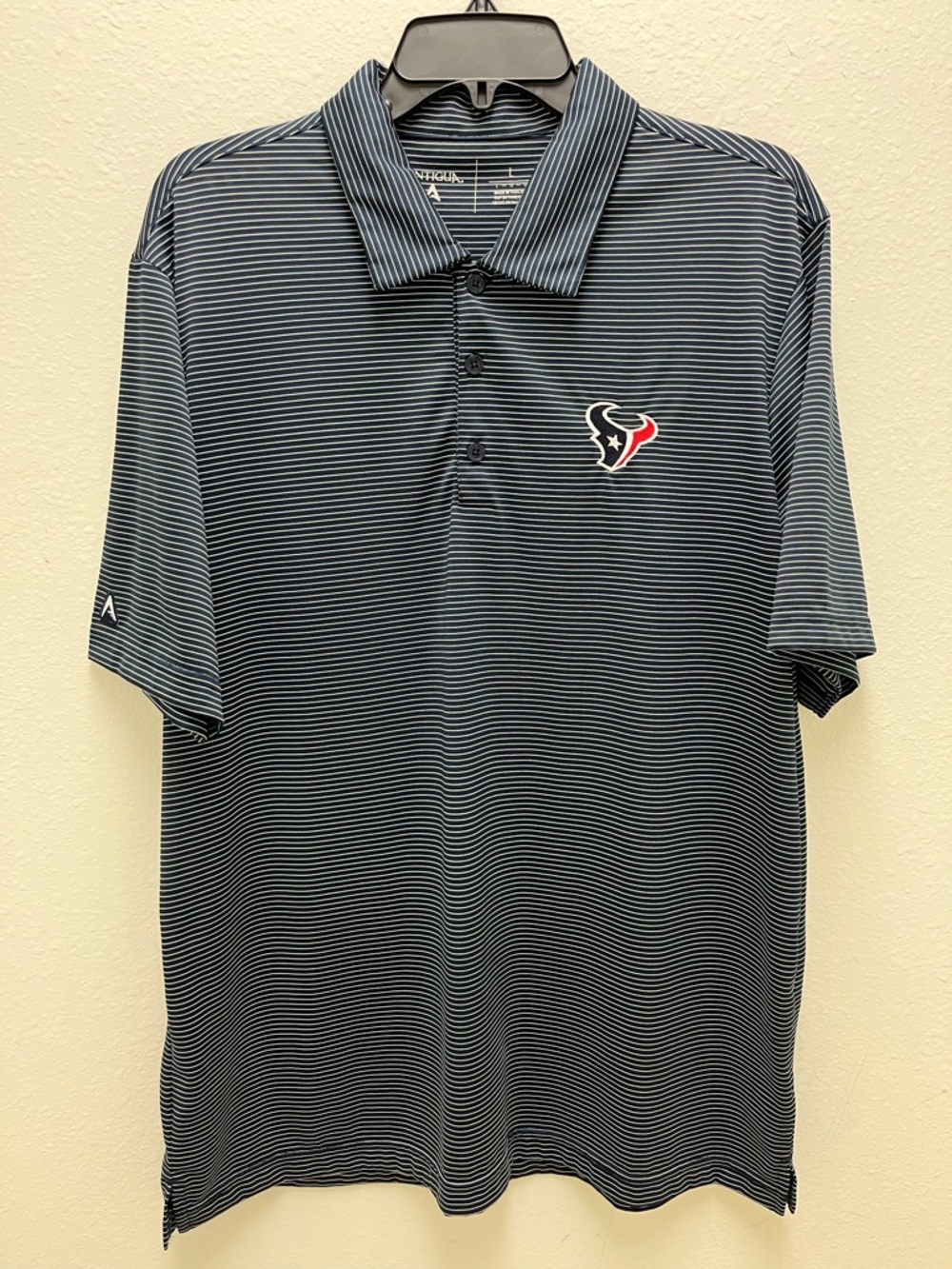 Houston Texans NFL Navy White Striped Antigua Polo Shirt Size L